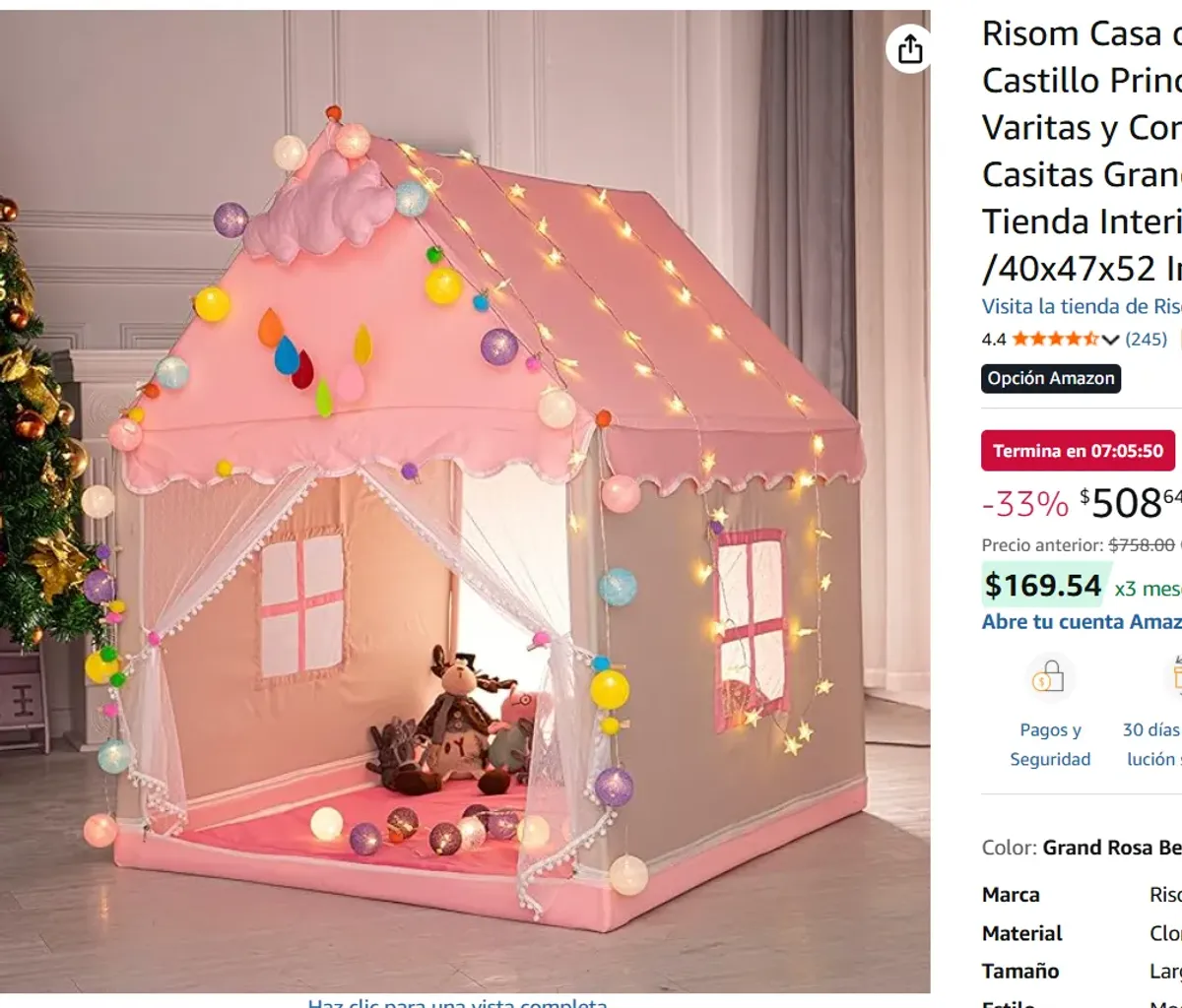 Casa de Campaña para Niñas 105x120x130cm 