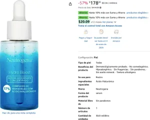 CON PLANEA Y AHORRA - Neutrogena Hydro Boost Serum Hidratante Concentrado facial Ácido Hialurónico 30ml