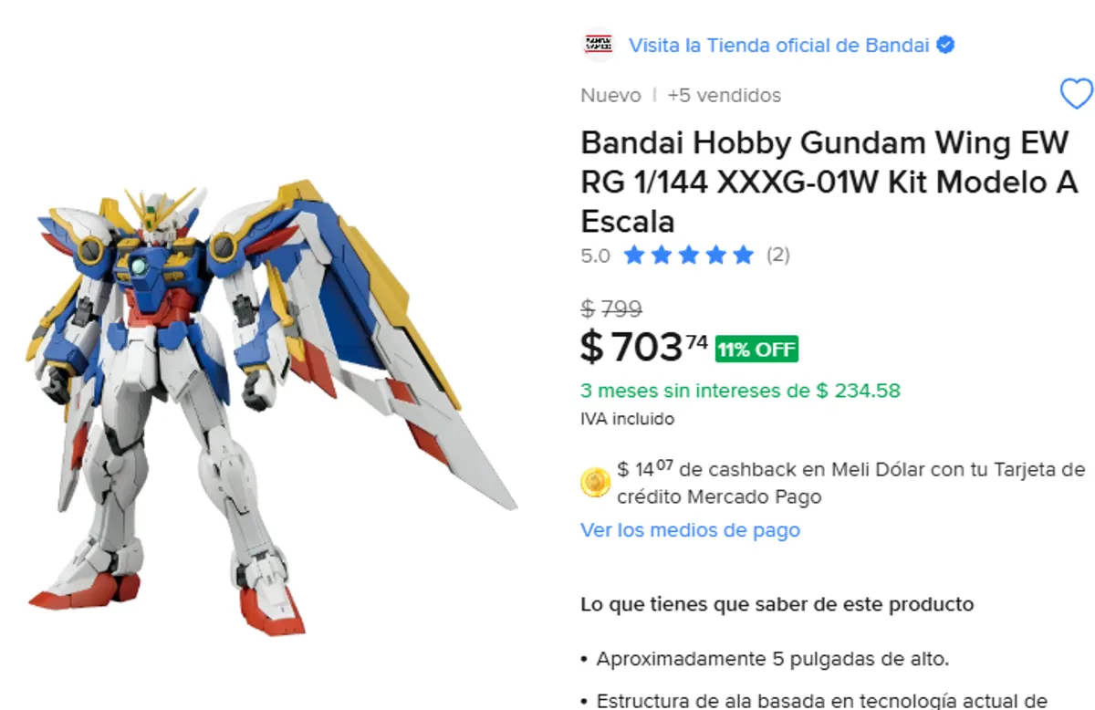 GUNDAM WING REAGL GRADE BAJA CON EL CUPÓN "SÁLVALO08"
