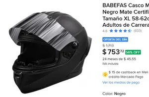 BABEFAS Casco Moto Cross Negro Mate Certificación DOT Tamaño XL 58-62cm con Visera Adultos de Carreras