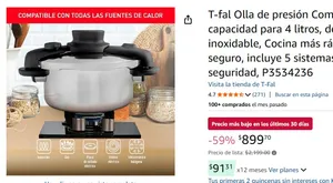 T-fal Olla de presión Compact Easy capacidad para 4 litros, de acero inoxidable, Cocina más rápido y seguro, incluye 5 sistemas de seguridad, P3534236