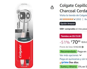 Colgate Cepillo Dental Encías Therapy Charcoal Cerdas Suaves 2 piezas