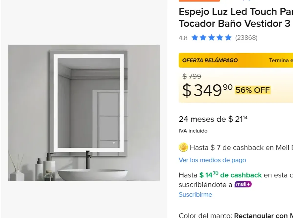 Espejo Luz Led Touch 