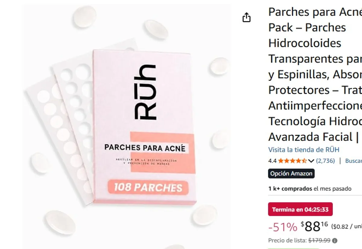 Parches para Acné 108 Pack – Parches Hidrocoloides Transparentes para Granos y Espinillas, Absorbentes y Protectores – Tratamiento Antiimperfecciones con Tecnología Hidrocoloide Avanzada Facial | RUH
