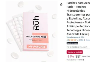 Parches para Acné 108 Pack – Parches Hidrocoloides Transparentes para Granos y Espinillas, Absorbentes y Protectores – Tratamiento Antiimperfecciones con Tecnología Hidrocoloide Avanzada Facial | RUH