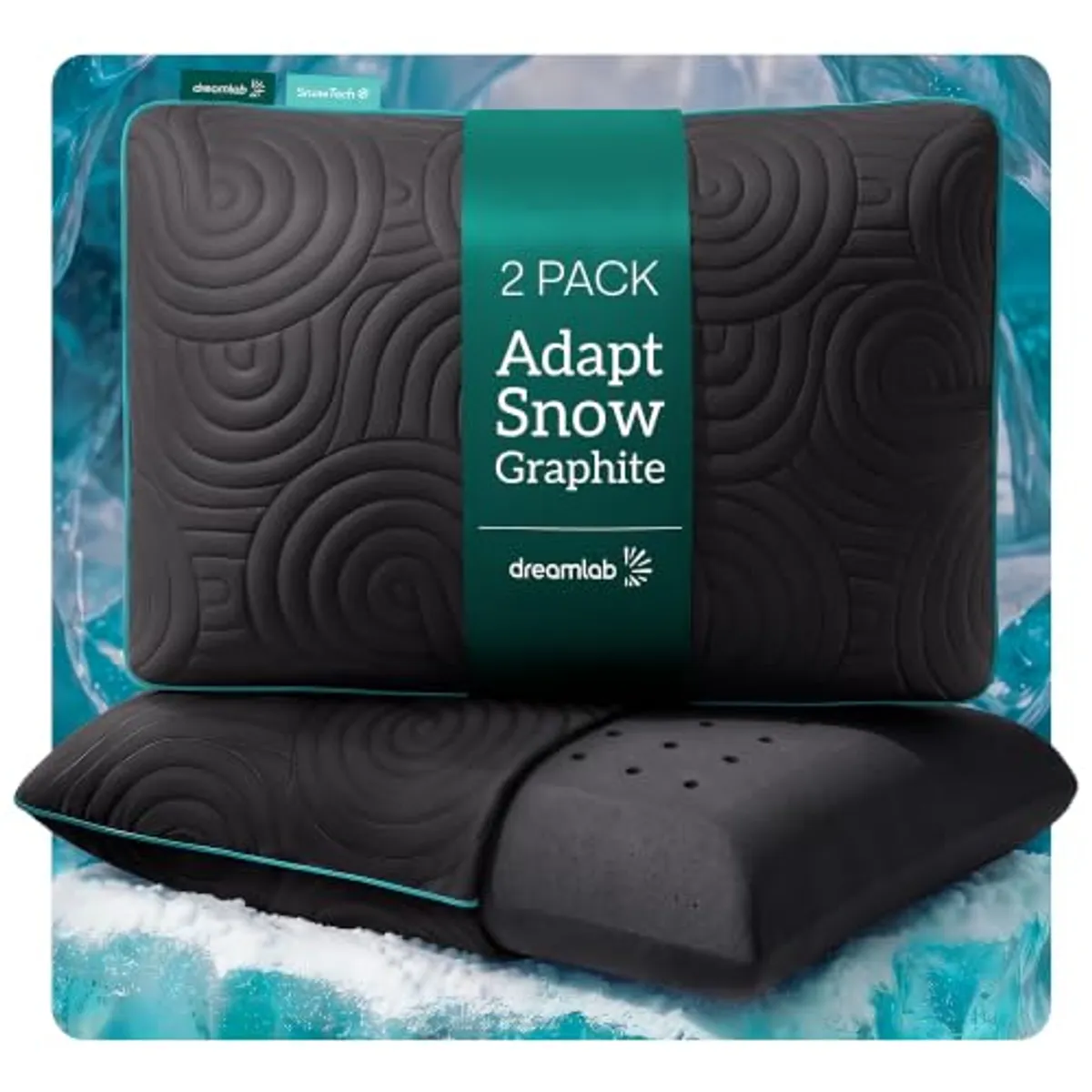 Dreamlab Almohada Snow Graphite Pillow 2 Pack |Almohada de Memory Foam con Carbón| Hipoalergénica, Antibacterial, Soporte, Certificaciones | Firme Medio | Tamaño King (80 cm x 40 cm x 11.5 cm)