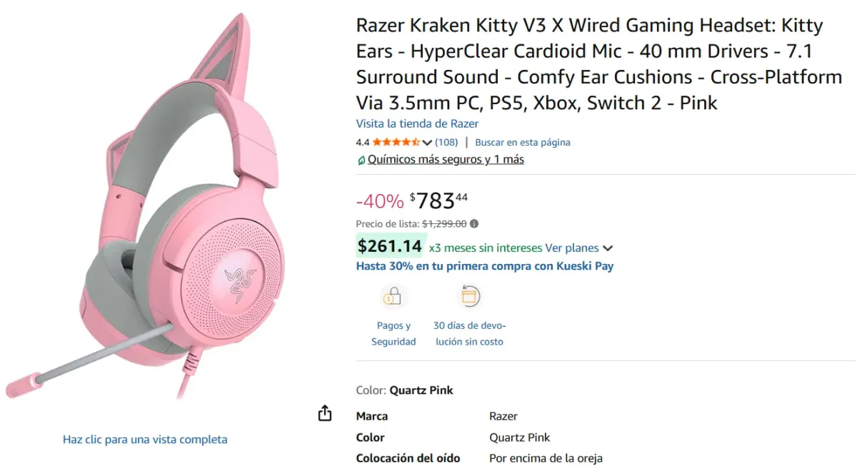 Audifonos Kitty V3 X Wired Gaming Headset: Kitty Ears - HyperClear